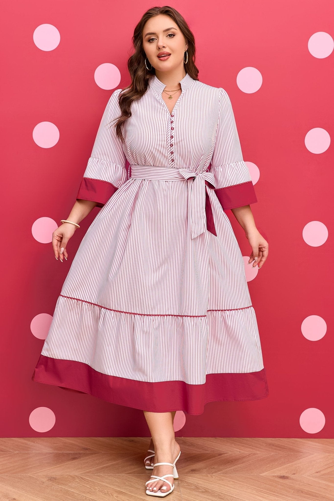 Charlee Hem Pinstriped Midi PLUS Dress - Hello Beautiful BoutiquePlus Size Midi DressesThreaded Pear