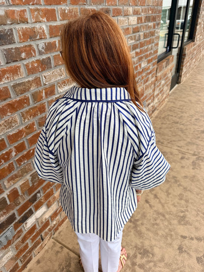 Chevron Stripe Collared Relaxed Top C5954 - Hello Beautiful BoutiqueTopUmgee