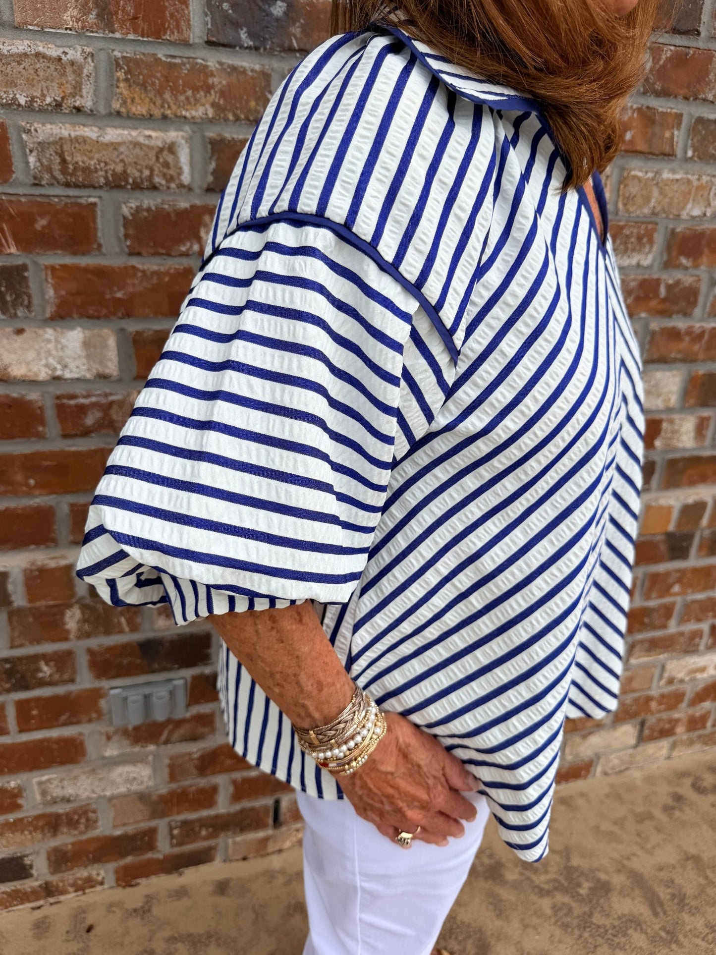 Chevron Stripe Collared Relaxed Top C5954 - Hello Beautiful BoutiqueTopUmgee