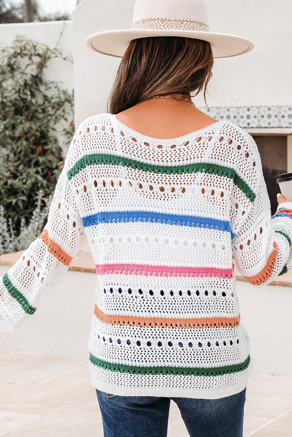Cheyenne Striped Pointelle Knit Sweater - Hello Beautiful Boutique15% OFFThreaded Pear