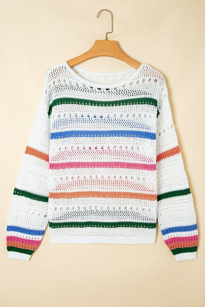 Cheyenne Striped Pointelle Knit Sweater - Hello Beautiful Boutique15% OFFThreaded Pear