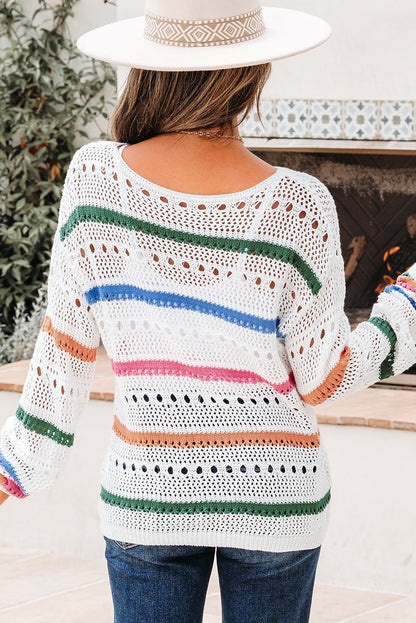 Cheyenne Striped Pointelle Knit Sweater - Hello Beautiful Boutique15% OFFThreaded Pear