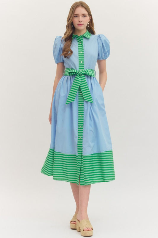 Chic Striped Accent Dress D31052 - Hello Beautiful BoutiqueDressEntro