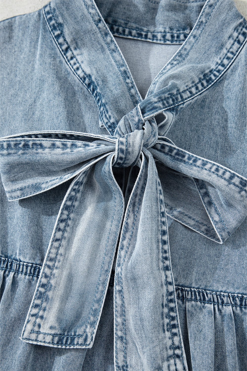 Clare Sleeveless Ruffled Chambray Dress - Hello Beautiful BoutiqueMini DressesThreaded Pear