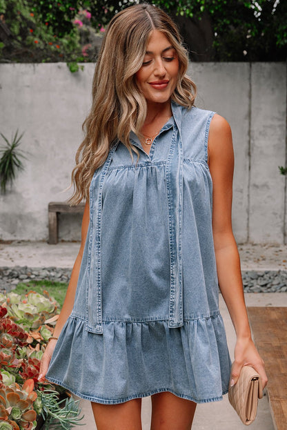 Clare Sleeveless Ruffled Chambray Dress - Hello Beautiful BoutiqueMini DressesThreaded Pear