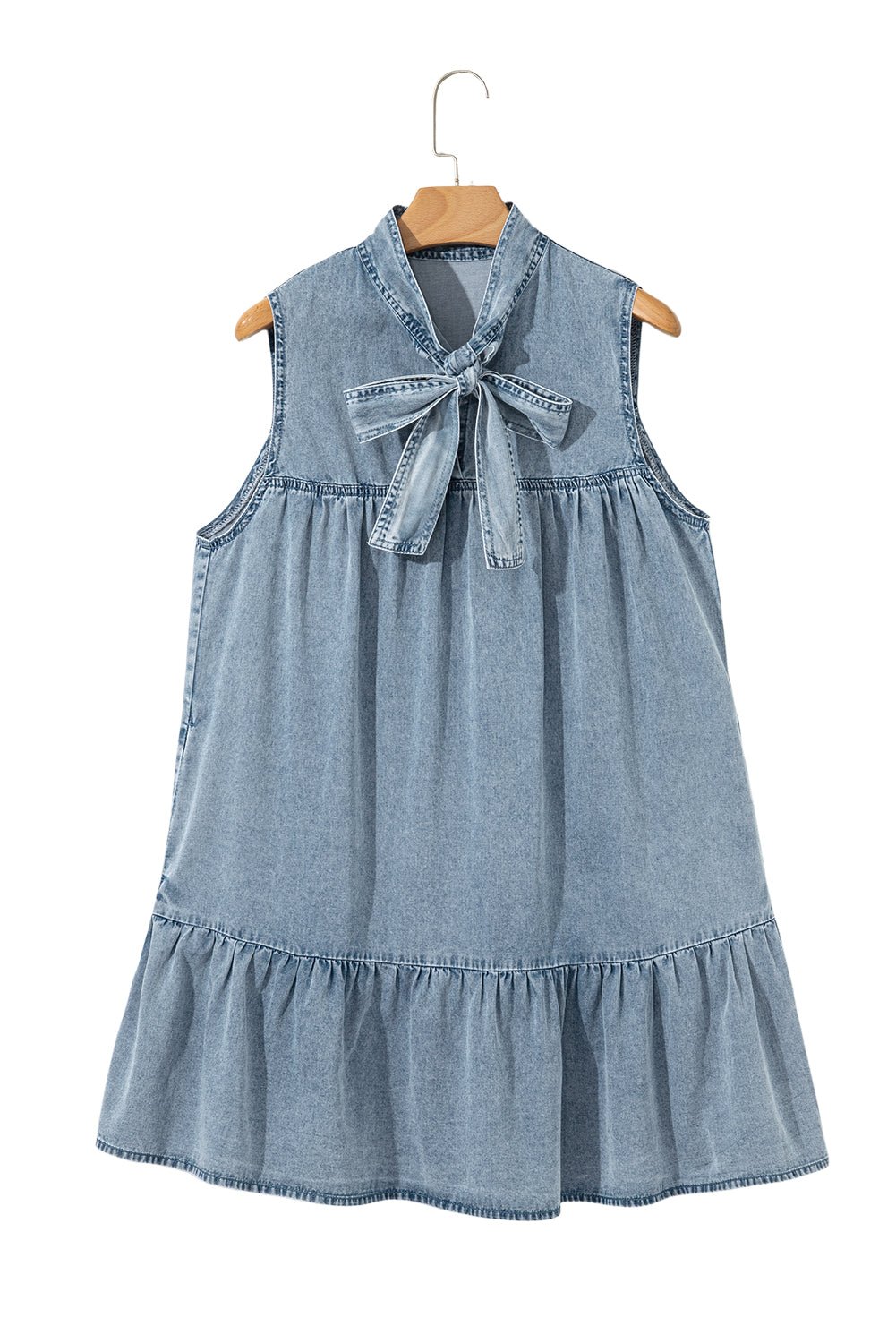 Clare Sleeveless Ruffled Chambray Dress - Hello Beautiful BoutiqueMini DressesThreaded Pear