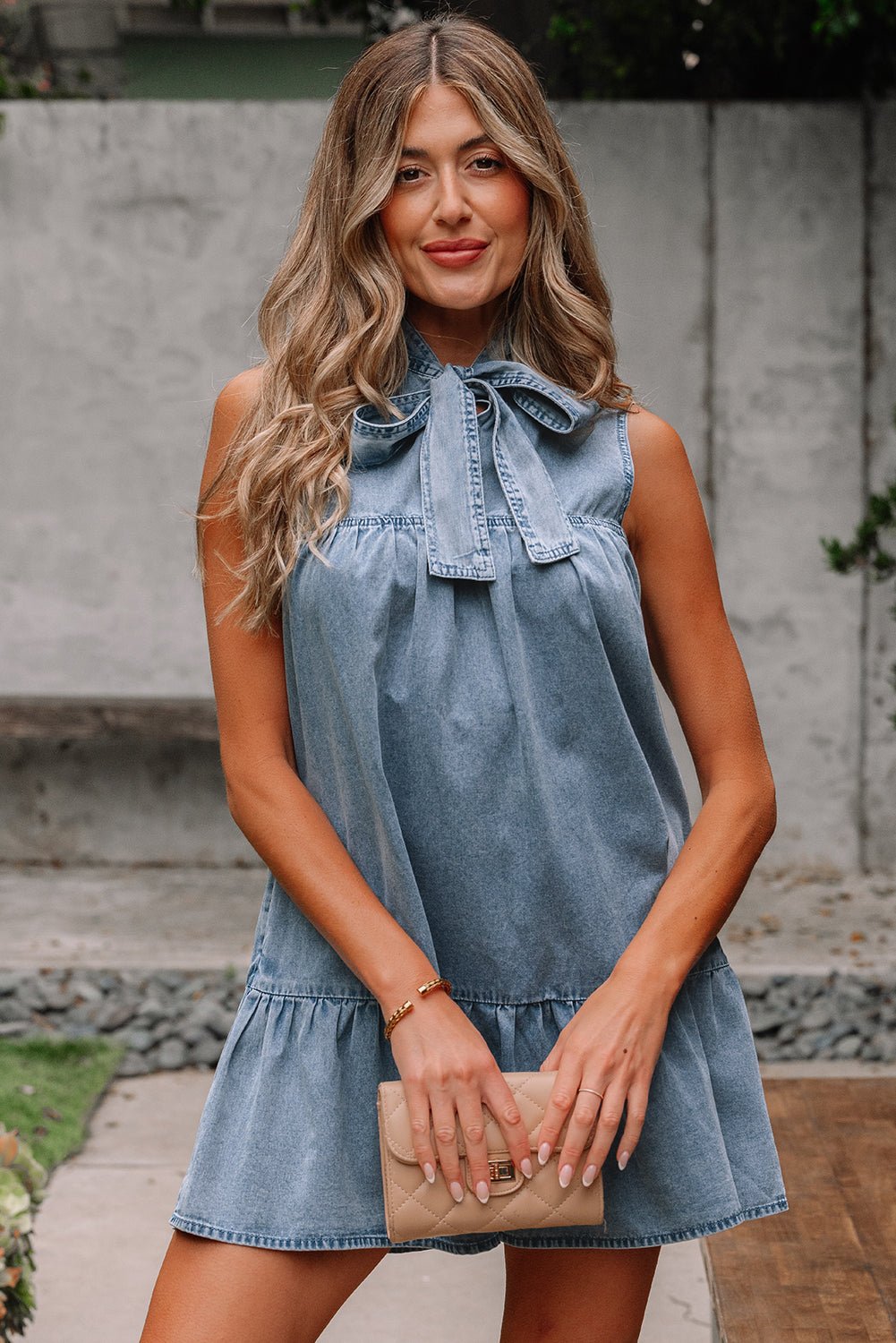 Clare Sleeveless Ruffled Chambray Dress - Hello Beautiful BoutiqueMini DressesThreaded Pear