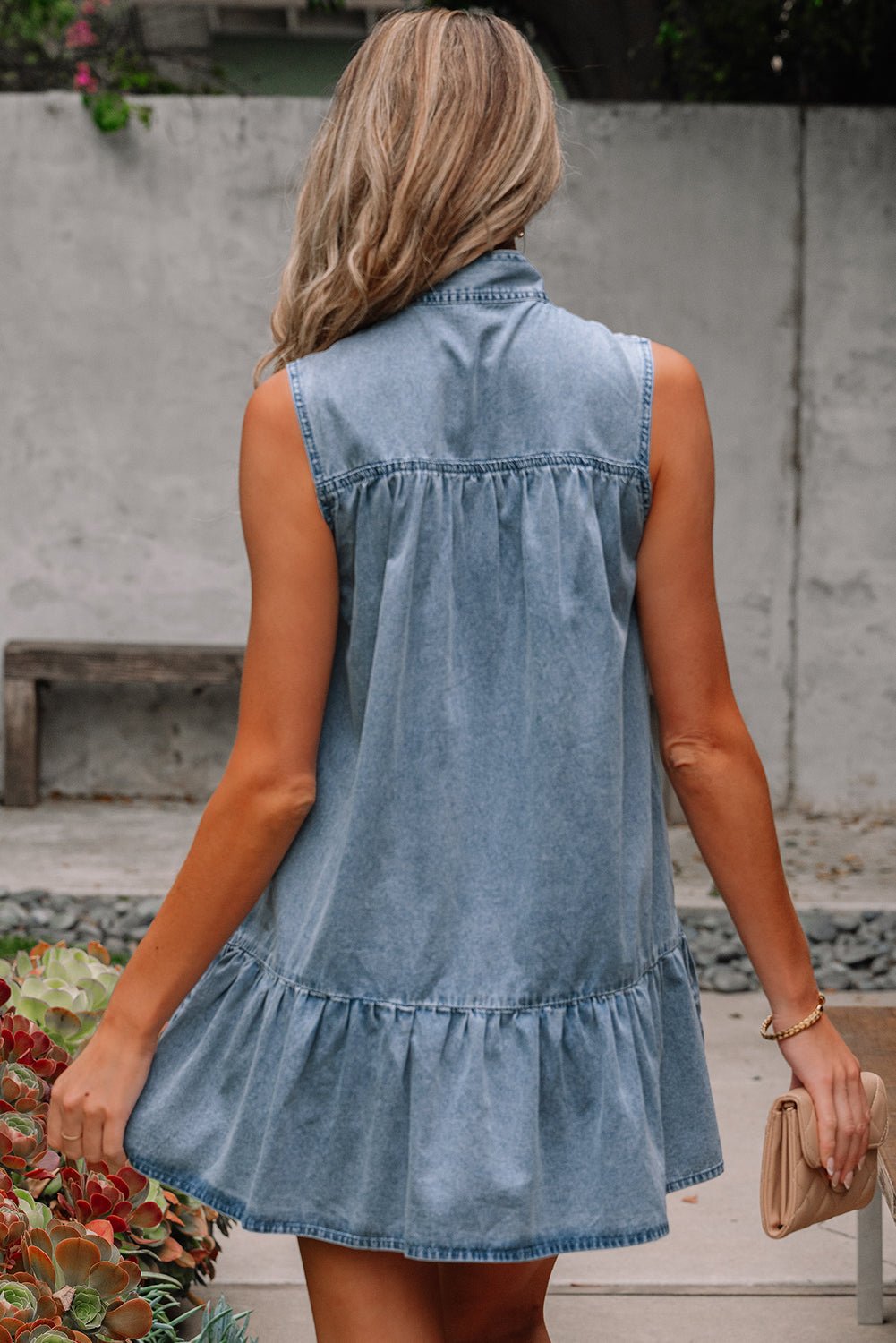 Clare Sleeveless Ruffled Chambray Dress - Hello Beautiful BoutiqueMini DressesThreaded Pear