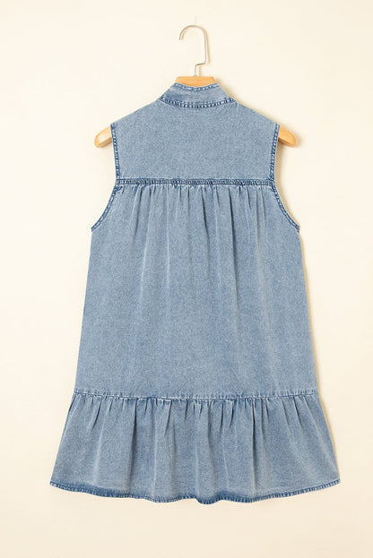 Clare Sleeveless Ruffled Chambray Dress - Hello Beautiful BoutiqueMini DressesThreaded Pear