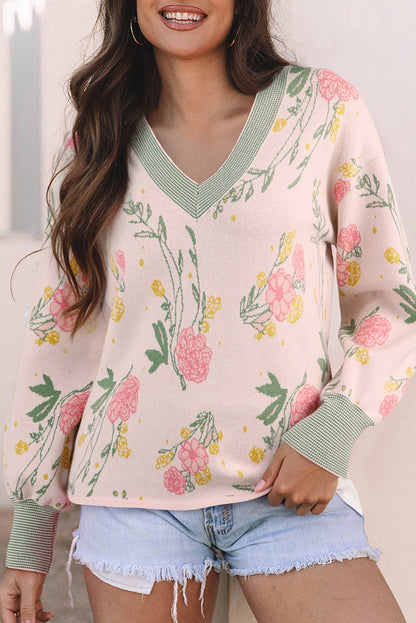Clarimina Pattern Striped Loose Sweater - Hello Beautiful BoutiqueSweatersThreaded Pear