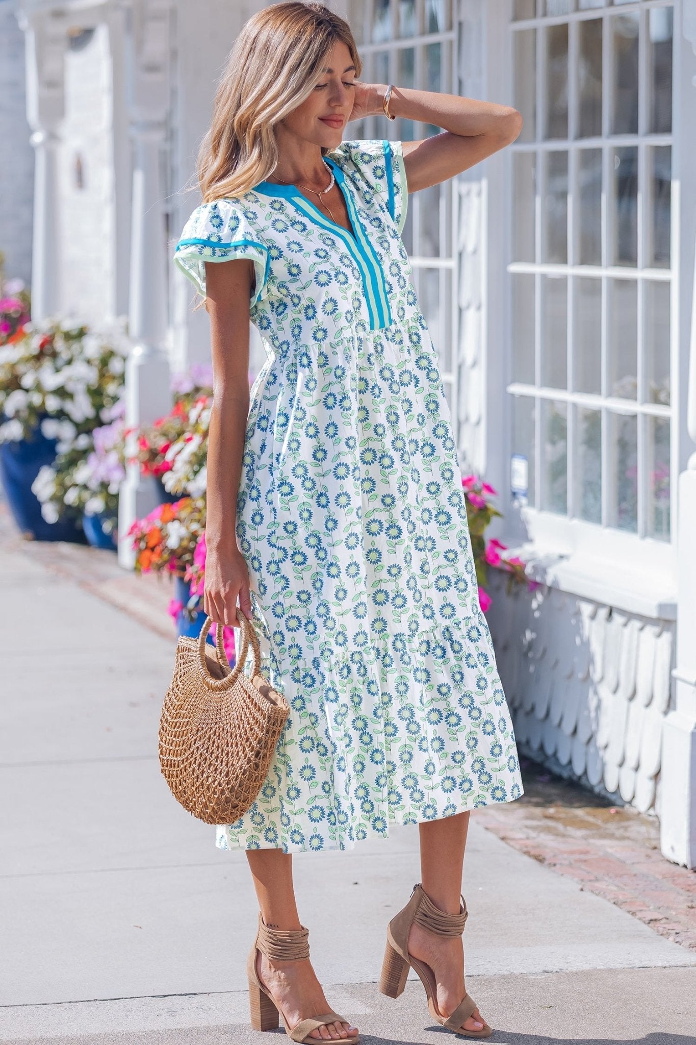 Clementine Flutter Sleeve Long Dress - Hello Beautiful BoutiqueFloral DressesThreaded Pear