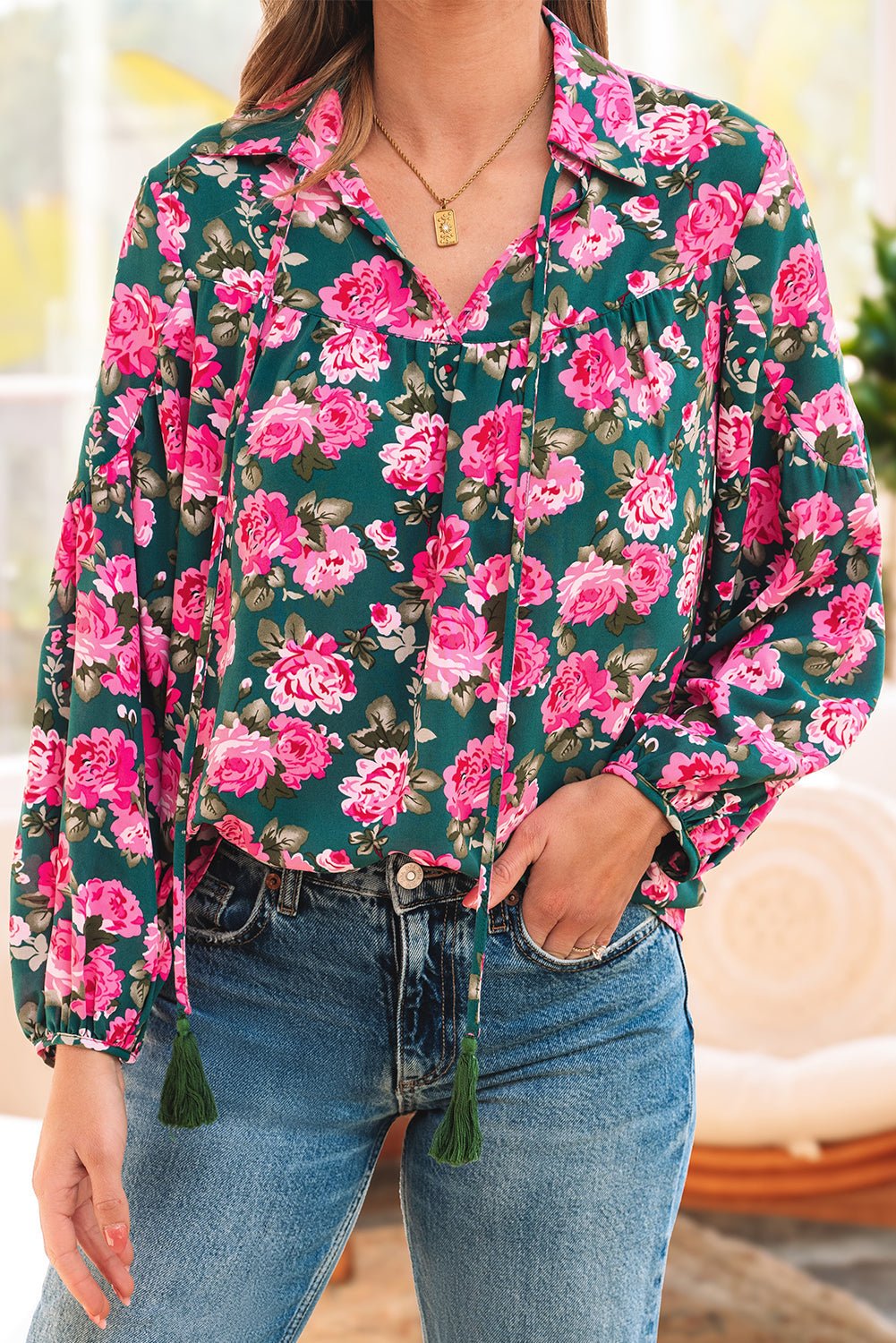 Cleo Collar Puff Sleeve Blouse - Hello Beautiful BoutiqueBlouses & ShirtsThreaded Pear