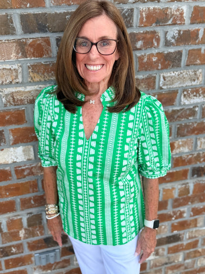 Colette Heritage Stitch Green Top - Hello Beautiful BoutiqueTopMary Square