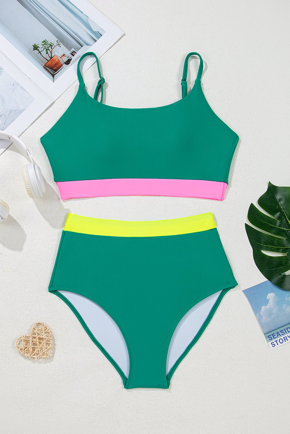 Cora Patchwork High Waisted Bikini - Hello Beautiful BoutiqueHigh Waisted SwimsuitThreaded Pear