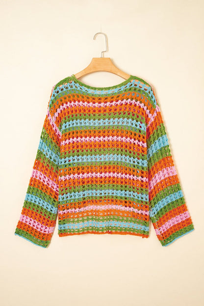 Cora Stripe Open Knit Sweater - Hello Beautiful BoutiqueBeach Cover-upsThreaded Pear