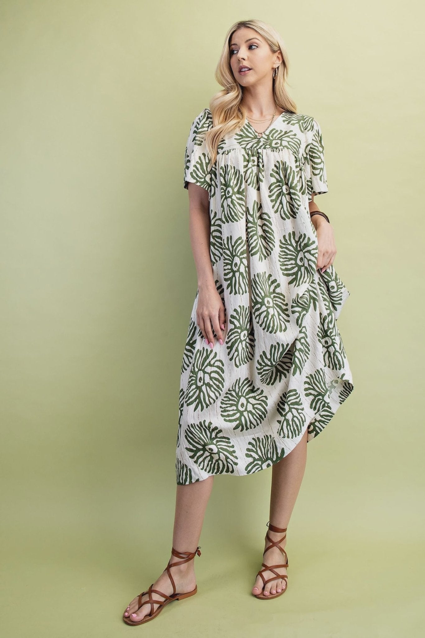 Coral Print Midi Dress TG1799 - Hello Beautiful BoutiqueDressGigio