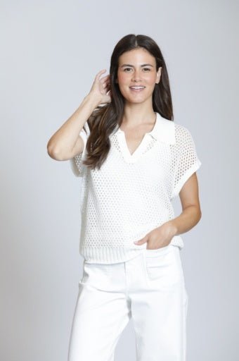 Cropped Open Knit Polo SW197 - Hello Beautiful BoutiqueTopAPNY