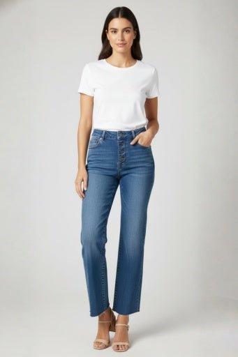 Cropped Straight Leg Jean with Exposed Buttons - Hello Beautiful BoutiqueAPNY