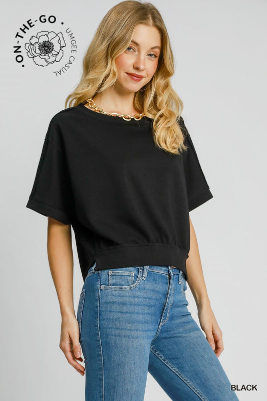 Cropped Sweatshirt with Exposed Seam C4248 - Hello Beautiful BoutiqueTopUmgee