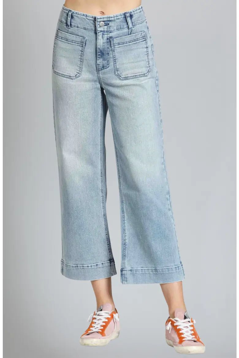 Cropped Wide Leg Pant w/ Patch Pockets B168 - Hello Beautiful BoutiqueJeansAPNY