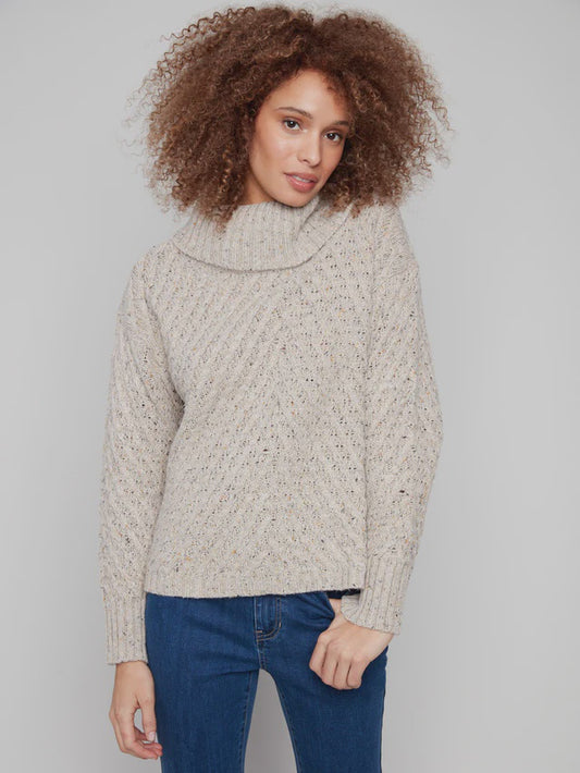 Diagonal Cable Cowl Neck Sweater C2914