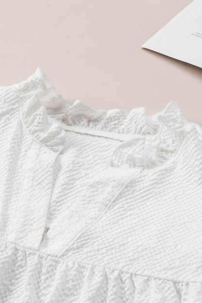 Eileen Ruffle Accent Flutter Sleeve Notch Neck Top