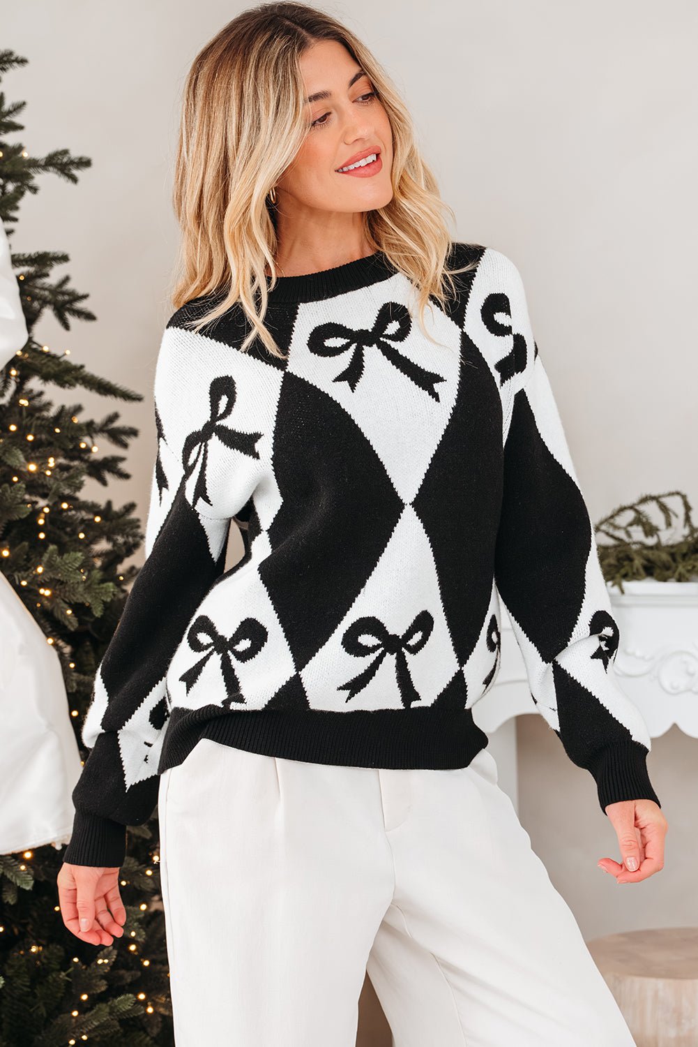 Daetta Rhombus Knit Loose Sweater - Hello Beautiful BoutiqueSweatersThreaded Pear