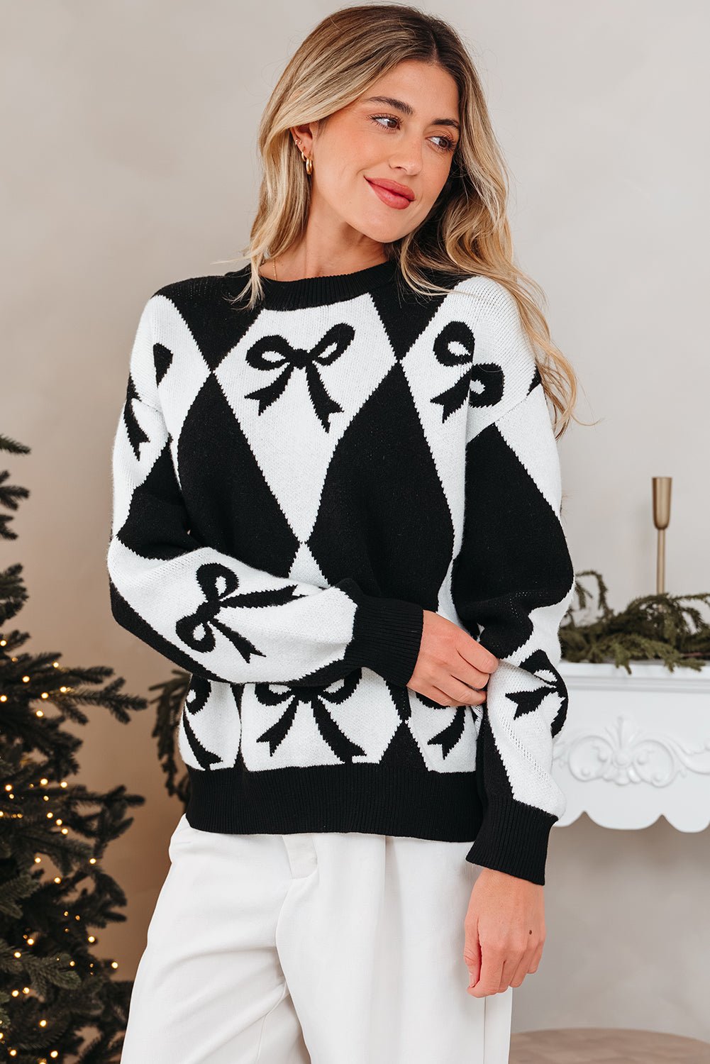 Daetta Rhombus Knit Loose Sweater - Hello Beautiful BoutiqueSweatersThreaded Pear