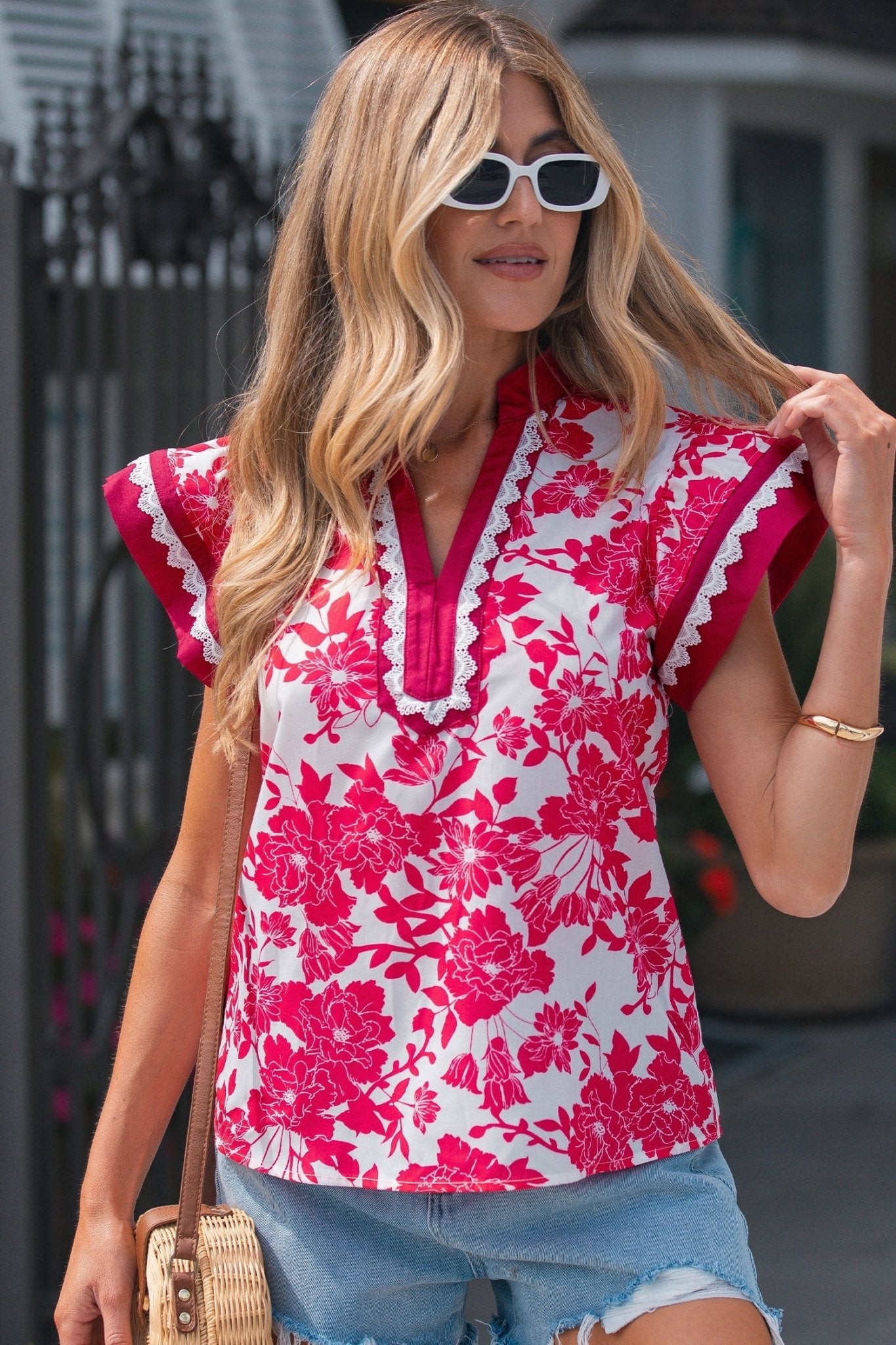 Dahlia Detail Flutter Sleeve Blouse - Hello Beautiful BoutiqueBlouses & ShirtsThreaded Pear