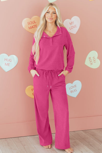 Danna Half Pullover Drawstring Pants Set - Hello Beautiful BoutiquePant SetsThreaded Pear