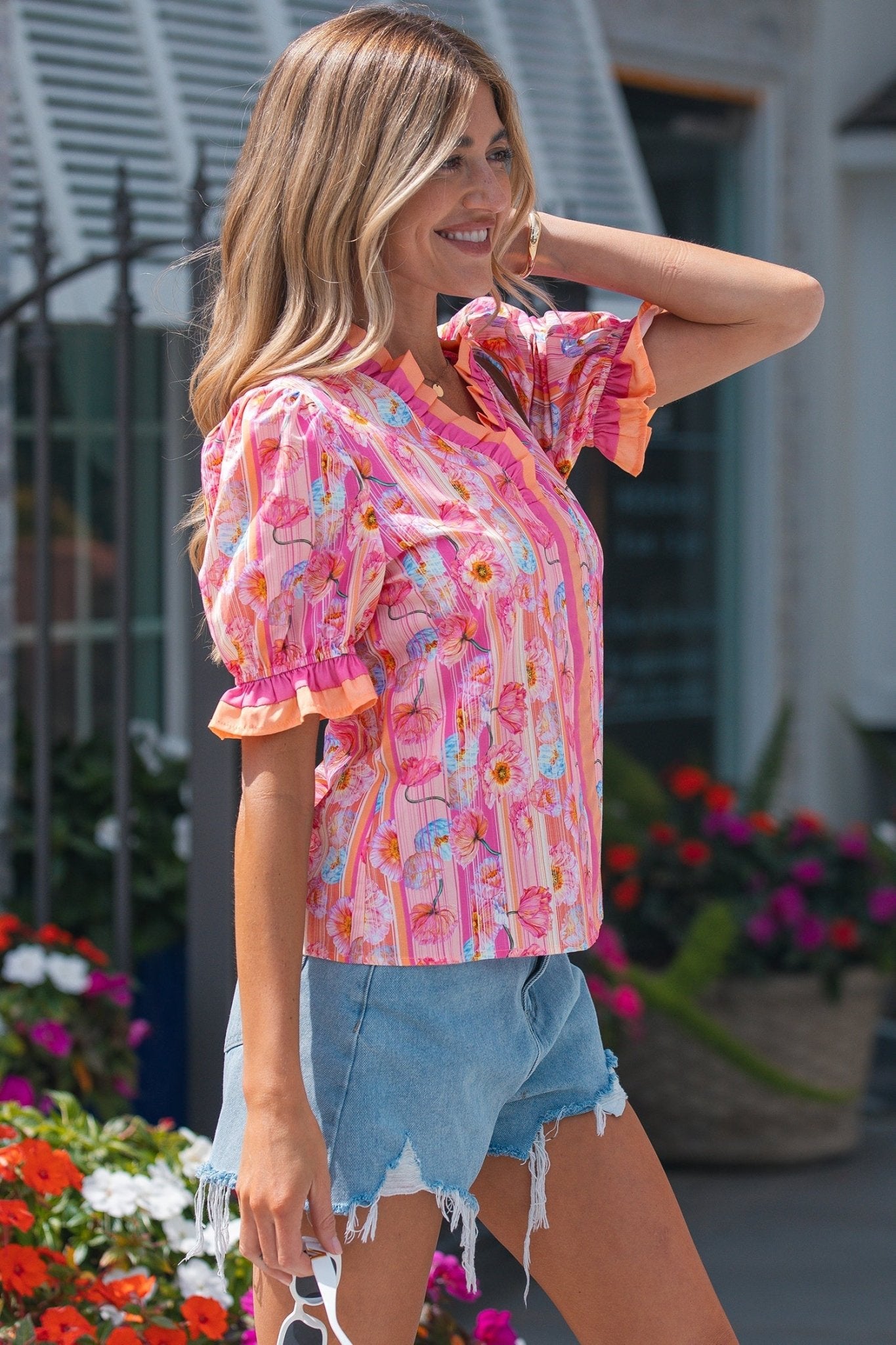 Danna Trim Short Sleeve Blouse - Hello Beautiful BoutiqueBlouses & ShirtsThreaded Pear