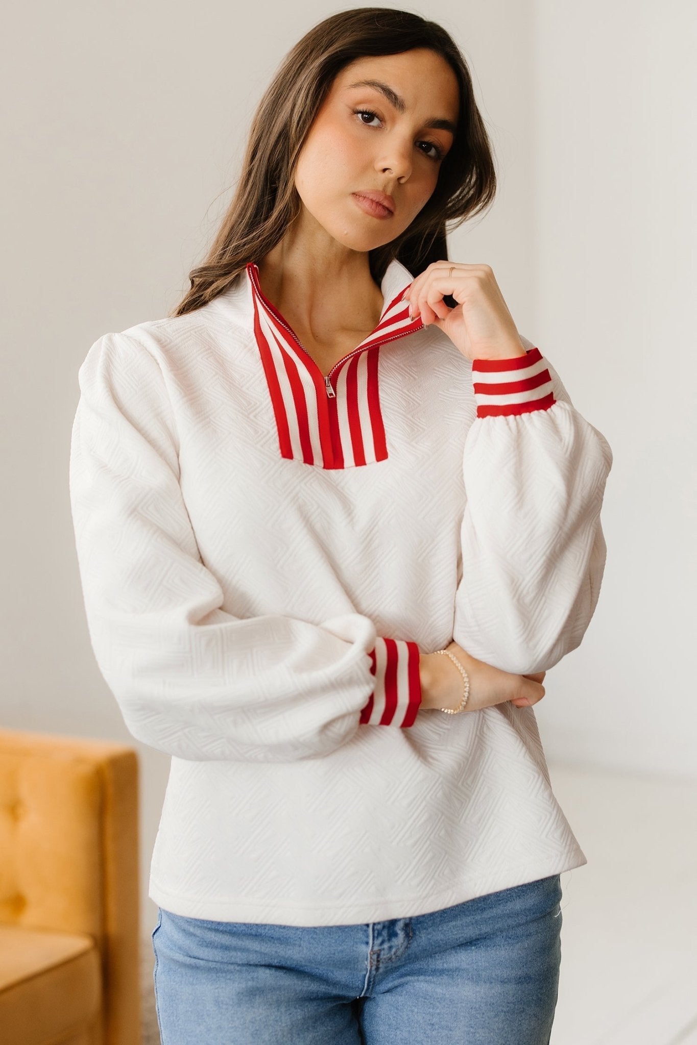 Danna Zipped Collar Pullover Top - Hello Beautiful BoutiqueLong Sleeve TopsThreaded Pear