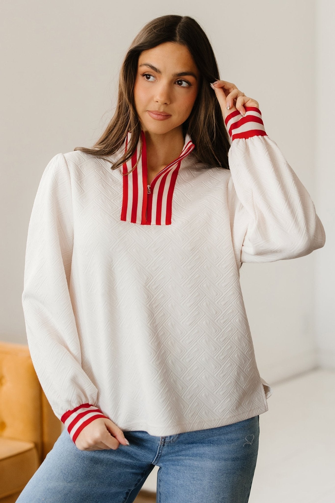 Danna Zipped Collar Pullover Top - Hello Beautiful BoutiqueLong Sleeve TopsThreaded Pear