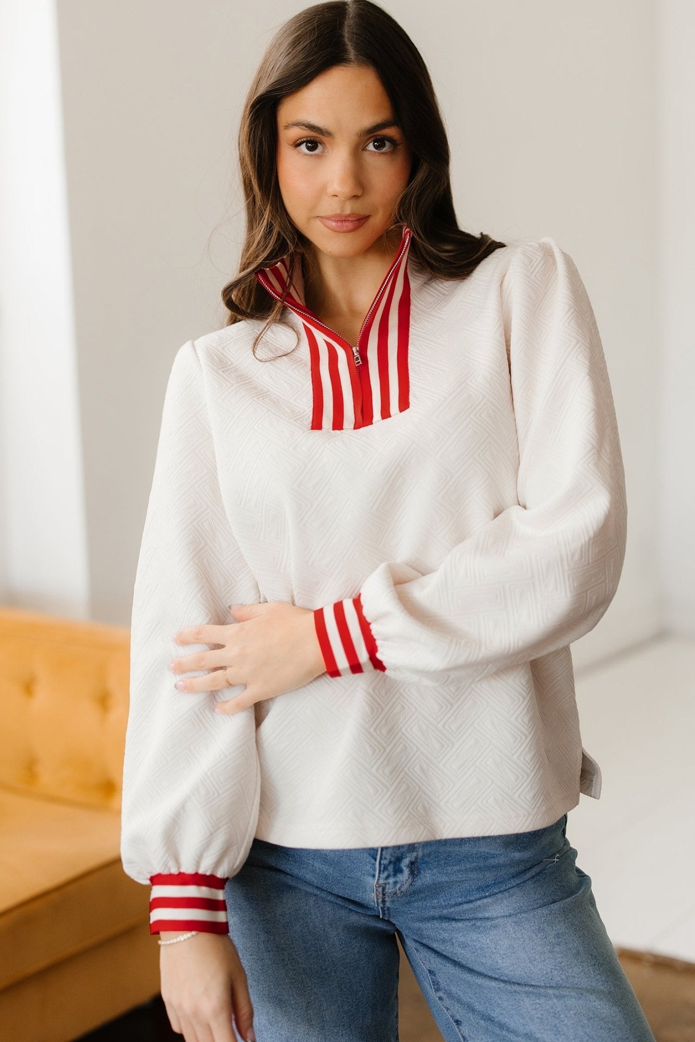Danna Zipped Collar Pullover Top - Hello Beautiful BoutiqueLong Sleeve TopsThreaded Pear