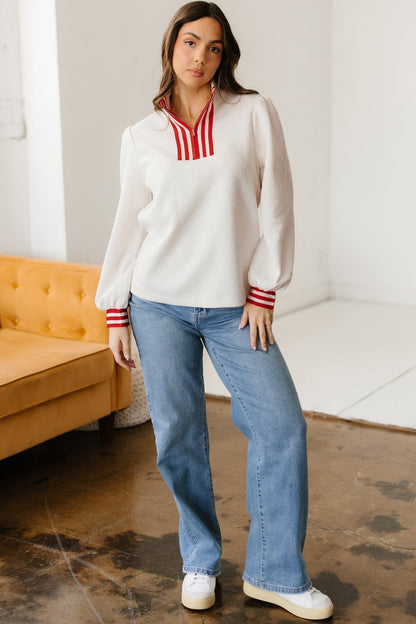 Danna Zipped Collar Pullover Top - Hello Beautiful BoutiqueLong Sleeve TopsThreaded Pear
