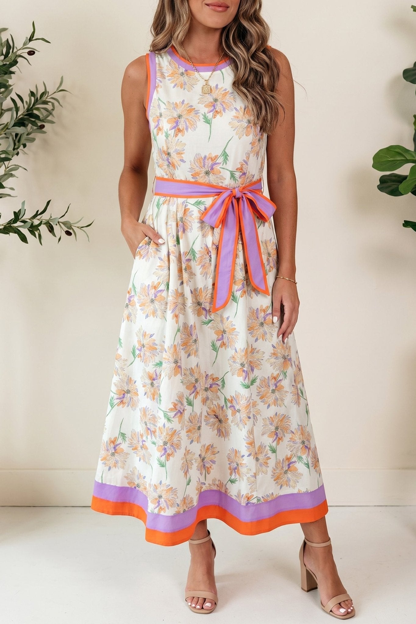 Daphne Belted Sleeveless Maxi Dress - Hello Beautiful BoutiqueFloral DressesThreaded Pear