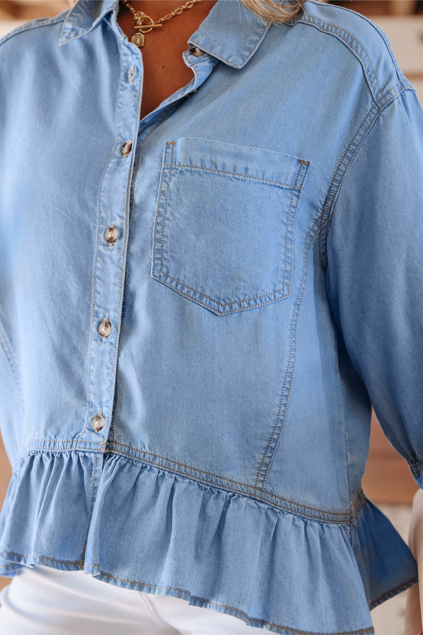 Daphne High Low Chambray Shirt - Hello Beautiful BoutiqueBlouses & ShirtsThreaded Pear