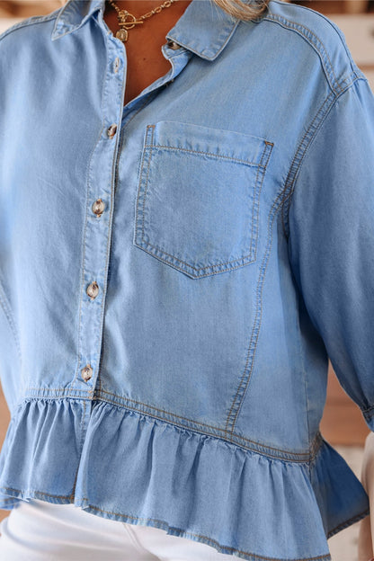 Daphne High Low Chambray Shirt - Hello Beautiful BoutiqueBlouses & ShirtsThreaded Pear