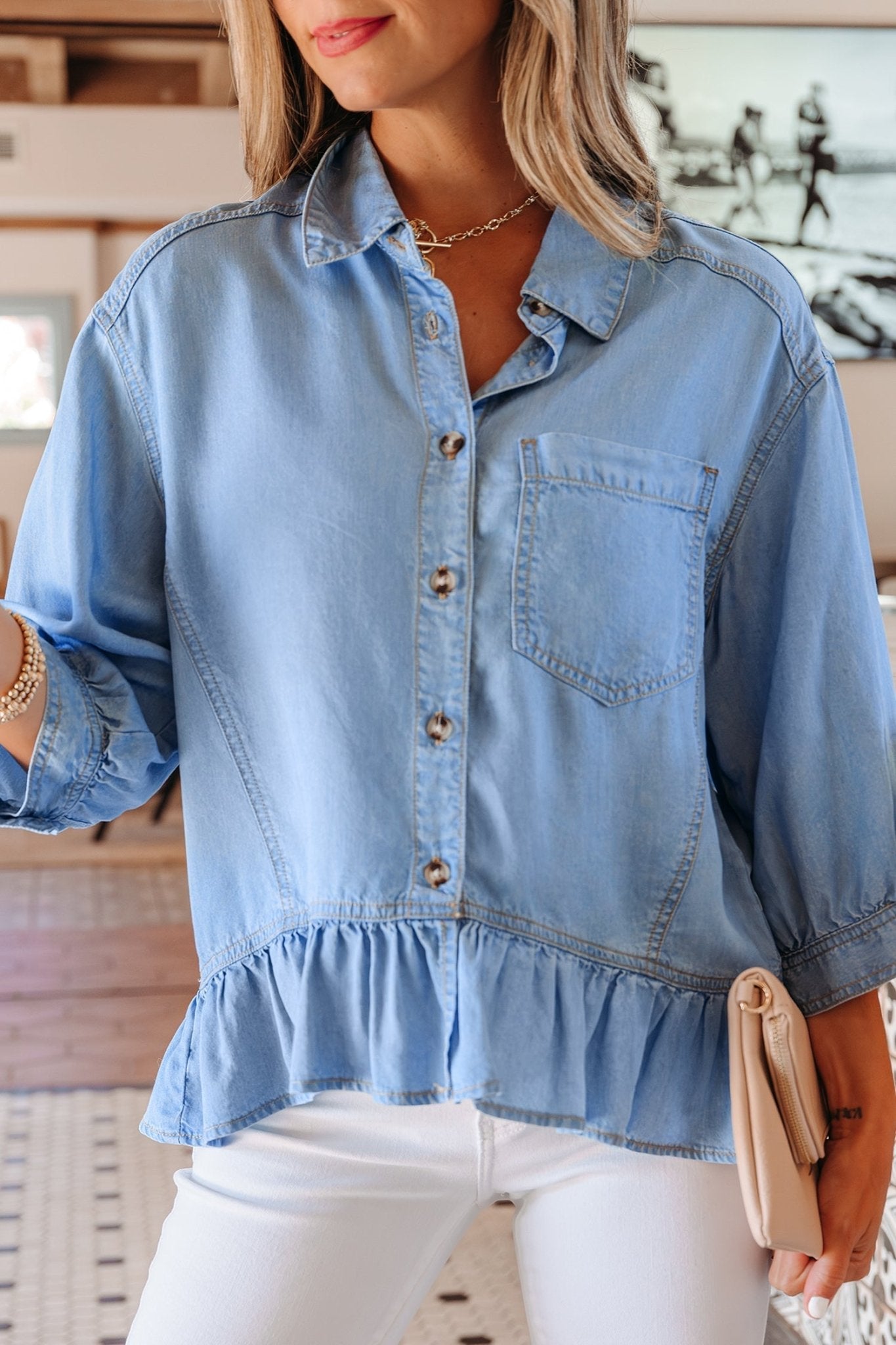 Daphne High Low Chambray Shirt - Hello Beautiful BoutiqueBlouses & ShirtsThreaded Pear