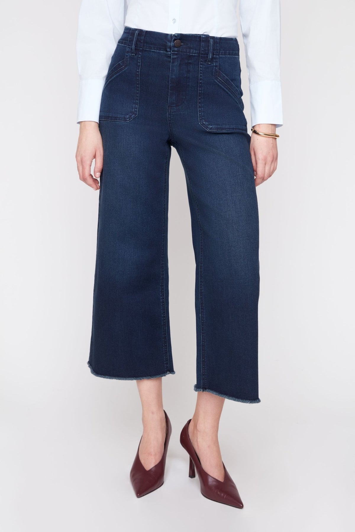 Dark Indigo Wide-Leg Cropped Jeans with Pork Chop Pockets R11023 - Hello Beautiful BoutiqueJeansRenuar