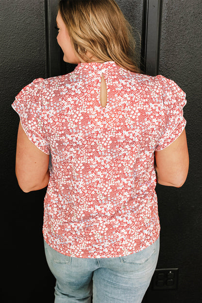 Jamie Plus Size Floral Print Ruffled Sleeve Frilled Neck Blouse