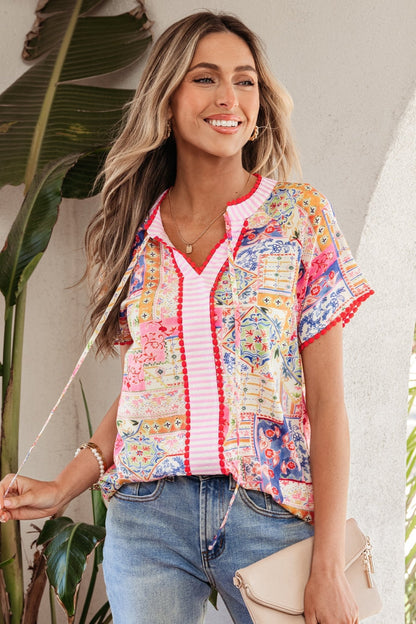 Deborah Print Short Sleeve Blouse - Hello Beautiful BoutiqueBlouses & ShirtsThreaded Pear