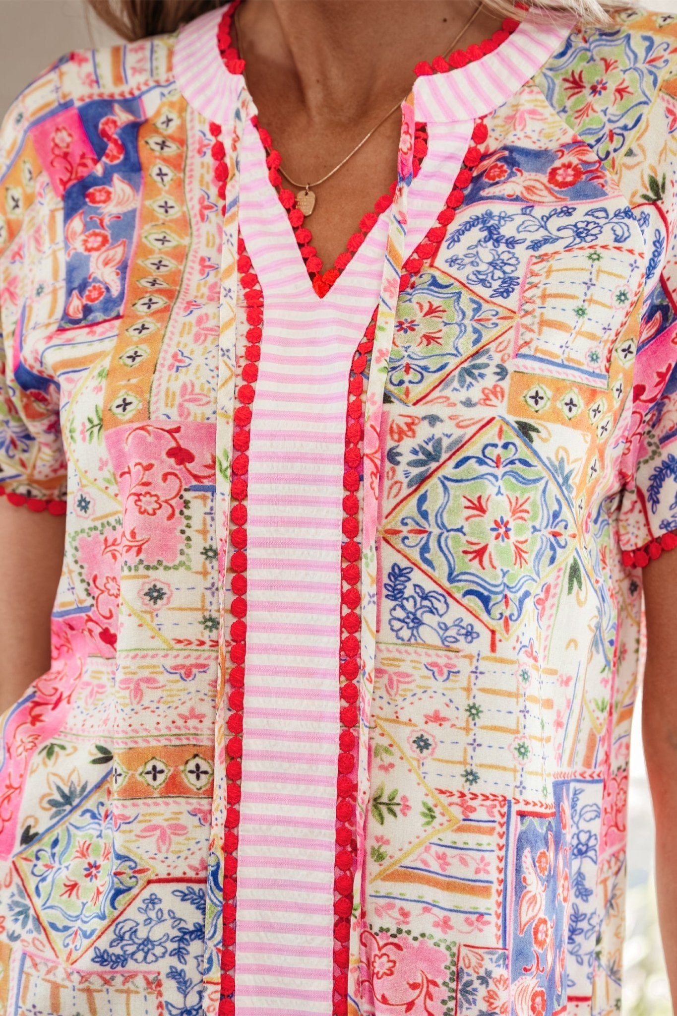 Deborah Print Short Sleeve Blouse - Hello Beautiful BoutiqueBlouses & ShirtsThreaded Pear