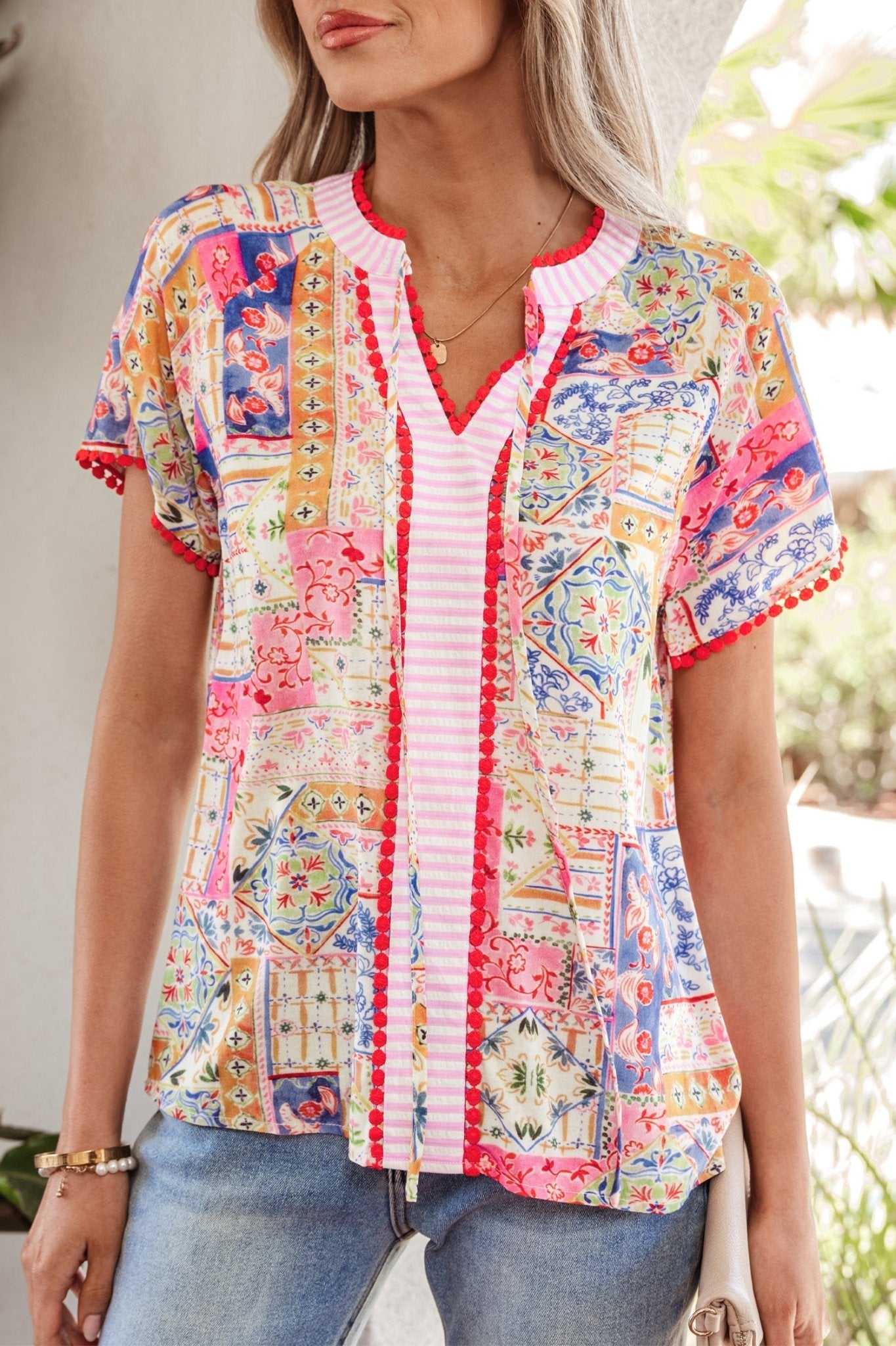 Deborah Print Short Sleeve Blouse - Hello Beautiful BoutiqueBlouses & ShirtsThreaded Pear