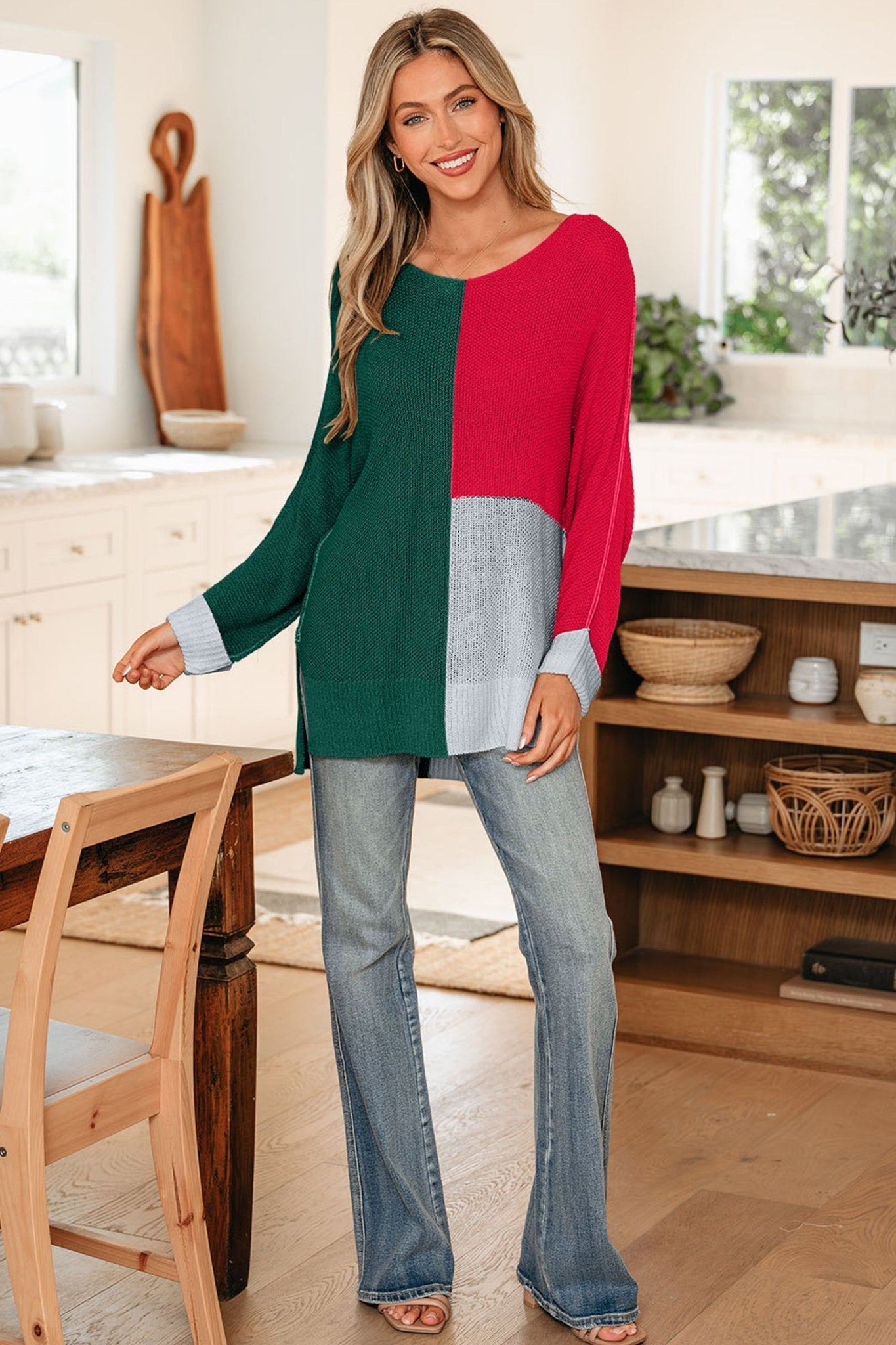 Demi Block Knit Loose Sweater - Hello Beautiful BoutiqueSweatersThreaded Pear