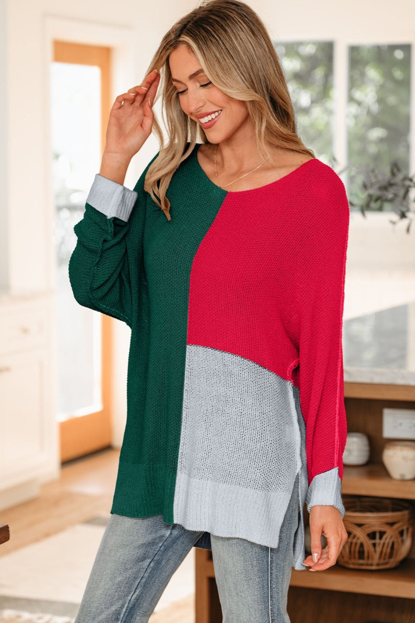 Demi Block Knit Loose Sweater - Hello Beautiful BoutiqueSweatersThreaded Pear