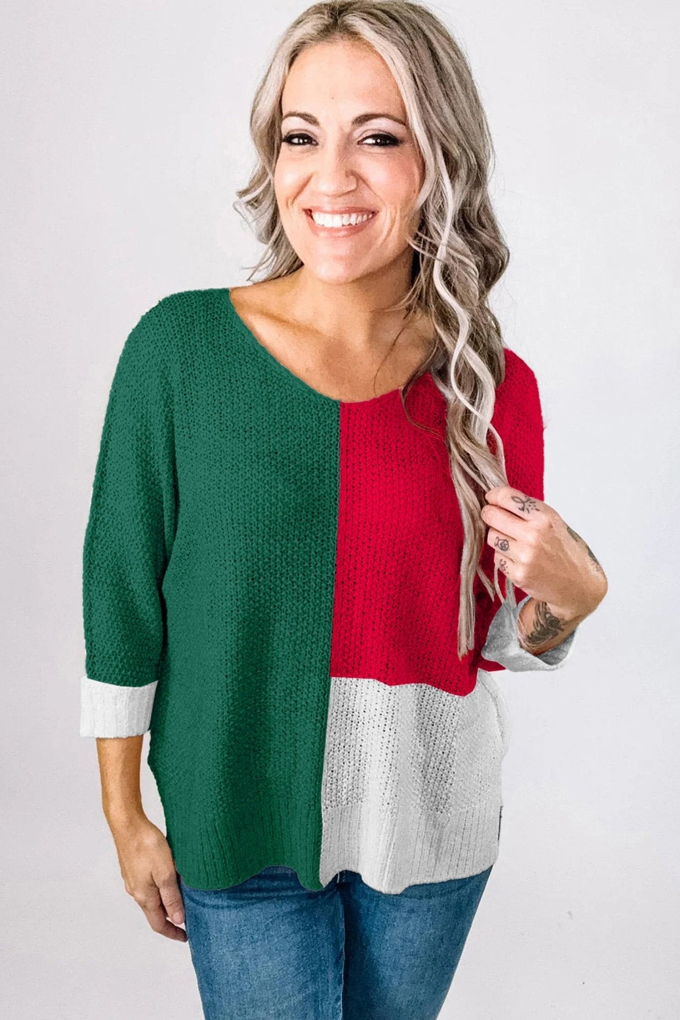 Demi Block Knit Loose Sweater - Hello Beautiful BoutiqueSweatersThreaded Pear