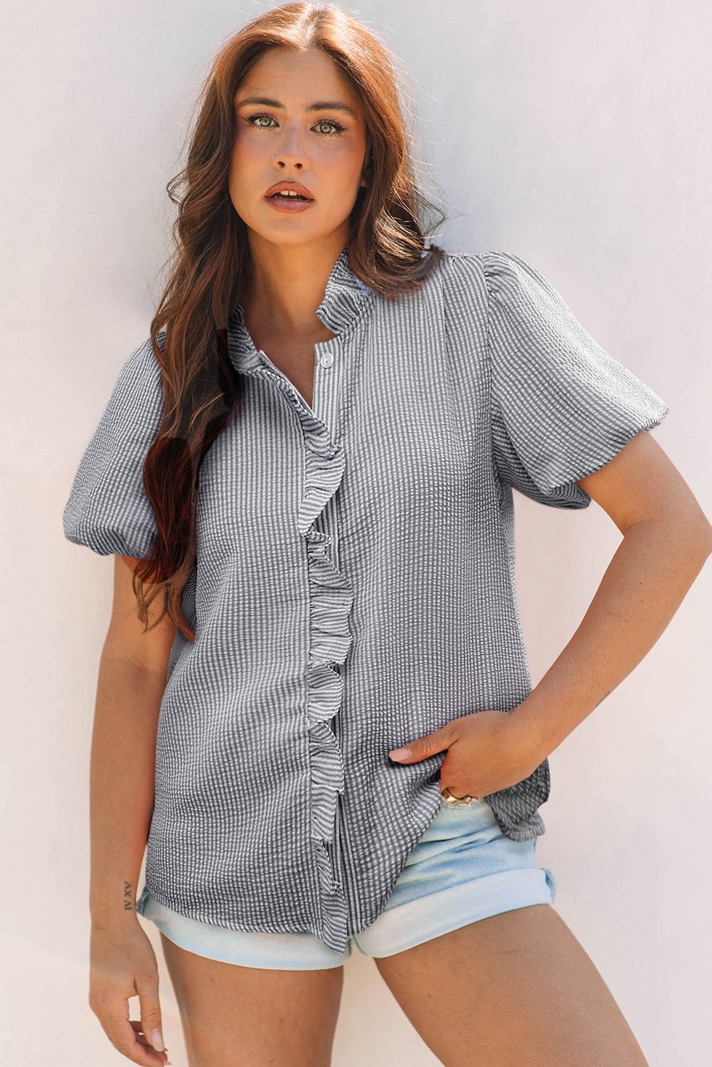 Demi Short Bubble Sleeve Shirt - Hello Beautiful BoutiqueBlouses & ShirtsThreaded Pear