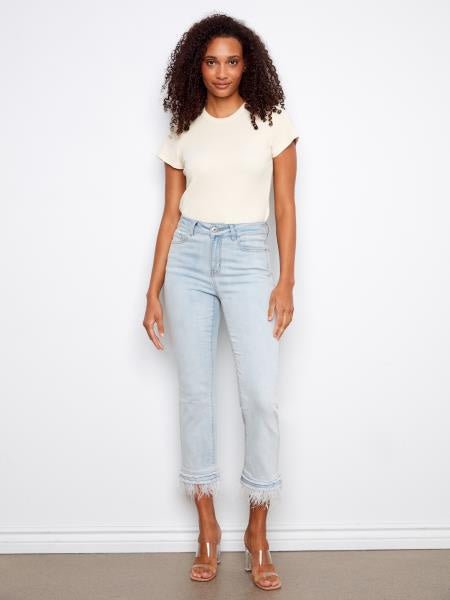 Denim Flare with Removable Feather Trim C5758/431A - Hello Beautiful BoutiqueJeansCharlie B