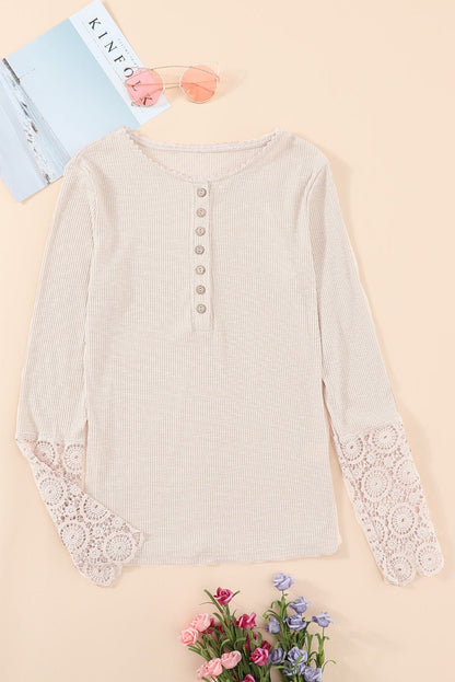 Denver Lace Hem Sleeve Top - Hello Beautiful BoutiqueLong Sleeve TopsThreaded Pear